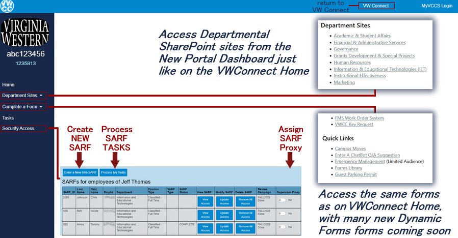 Simple diagram showing highlights of visual changes in the Portal application